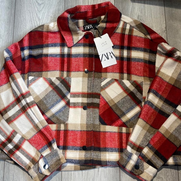 Zara red plaid overshirt size L new with tag - Picture 2 of 4